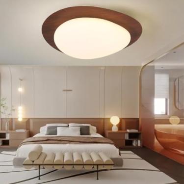 Imagem de Luminária de teto LED em madeira, dimerizável, com controle remoto, acabamento em nogueira, estilo vintage, ideal para sala de jantar, escritório, sala de estar e quarto (Cor: Nogueira, Tama