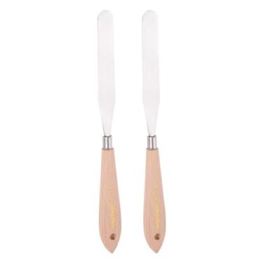 Imagem de Generic 2 peças de facas de paleta de pintura nº 17 espátula pontiaguda de aço inoxidável com cabo de madeira de faia para tinta acrílica a óleo, mistura de tela, espalhamento