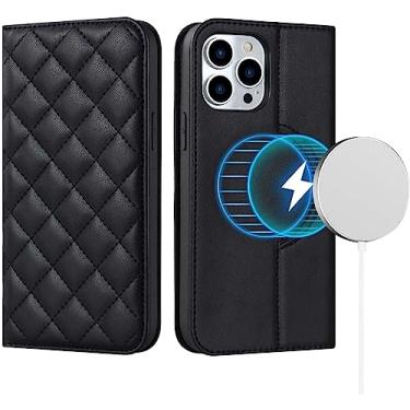 Imagem de MURVE Capa carteira para iPhone 14/14 Plus/14 Pro/14 Pro Max, capa de telefone magnética flip de couro com porta-cartões, bloqueio RFID, cobertura total 360 (cor: preto, tamanho: 14 Pro max 6,7