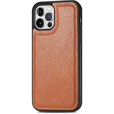 Imagem de MAALYA Capa para iPhone 13 Mini/13/13 Pro/13 Pro Max, capa de telefone bumper TPU à prova de choque de couro legítimo envolto fino, compatível com carregamento sem fio (cor: marrom, tamanho: 13 mini 5,4 polegadas)