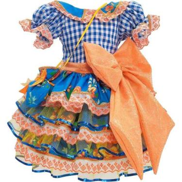 Imagem de Vestido Festa Junina Xadrez Infantil Super Luxo Com Babados Rodado Com