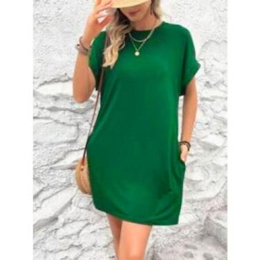 Imagem de Vestido Casual com Bolso Lateral Manga Asa Morcego Curto Soltinho Conf