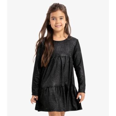 Imagem de Vestido Infantil Manga Longa Canelado Rovi Kids Preto, 4, Preto