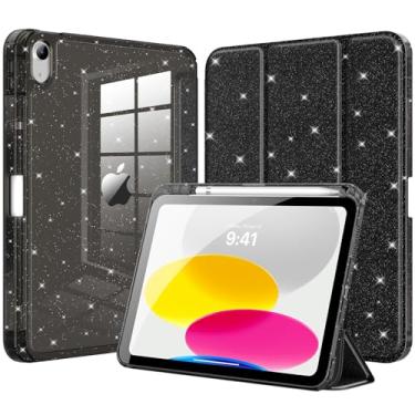 Imagem de MoKo Capa para iPad (A16) 11ª geração 2025/10ª geração 2022, capa brilhante para iPad 11/10 polegadas com suporte para lápis, capa fina com glitter e capa traseira transparente brilhante, compatível