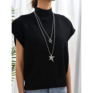 Imagem de Colar feminino de ouro em camadas, conjunto de colar, joias elegantes em camadas douradas, presentes de Natal, presentes de amizade para mulheres, Medium, Latão, Sem Pedra Preciosa