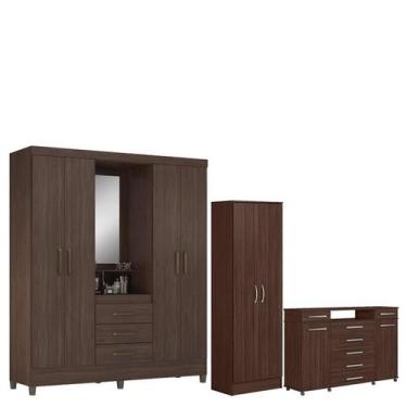 Imagem de Guarda Roupa Casal Capelinha Pérsia com Multiuso Golden com Cômoda Lon