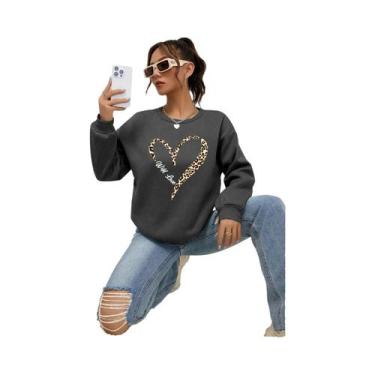 Imagem de Moletom Feminino Com Estampa De Coração De Leopardo, Forrado Com Pelo,