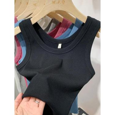 Imagem de Top Cropped Sem Mangas Feminino Com Decote Redondo, Camiseta De Verão 