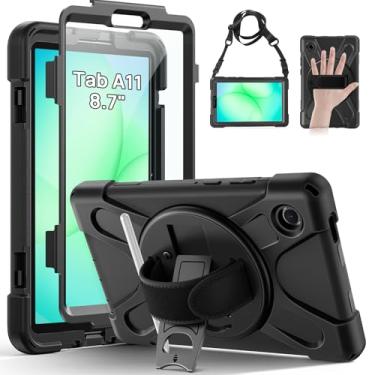 Imagem de Gerutek Capa para Samsung Galaxy Tab A11 de 8,7 polegadas 2025, proteção total contra quedas, à prova de choque, com protetor de tela, suporte giratório de 360°, alça de mão/ombro, suporte para lápis