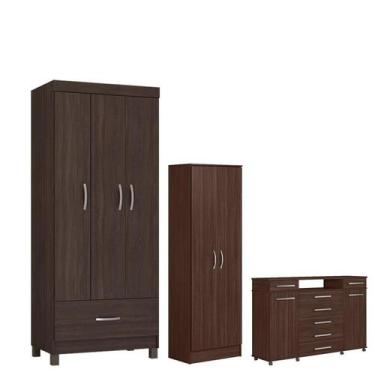 Imagem de Guarda Roupa Solteiro Prince com Multiuso Golden com Cômoda London Caf