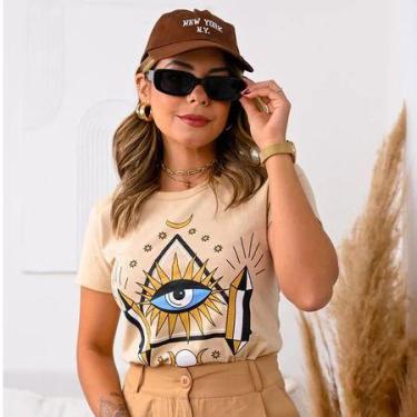 Imagem de T-shirt Feminina Manga Curta Gola Redonda Algodão Roupa Feminina - Din