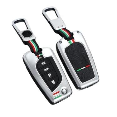 Imagem de Capa de chave compatível com toyota, projetada especificamente, compatível com corolla camry rav4 azeal hanlan leeding, acessórios automotivos(B four-button folding (space silver) buckle)