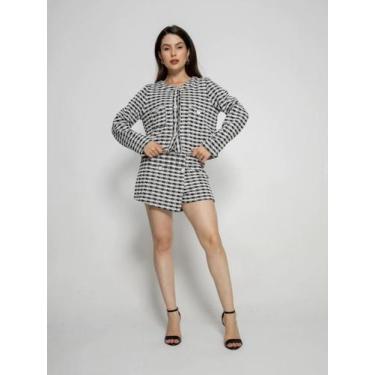 Imagem de Conjunto Frenchy de Botão Xadrez Feminino Short Saia CON-0047, GG, Pre