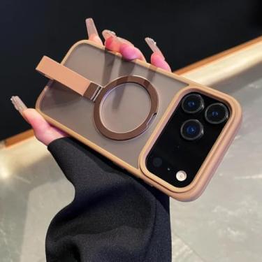 Imagem de SFDSUH Capa protetora de luxo com anel magnético em metal fosco para iPhone 16e, com alça de pulso transparente (para iPhone 16e/Dourado)