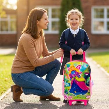 Imagem de Mochila de Rodinhas Infantil Princess Wings Rosa | Alça Retrátil, Bolsos Laterais e Design Encantado