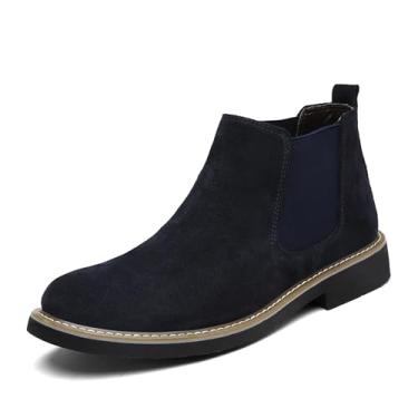 Imagem de Chelsea Botas masculinas clássicas para vestir, botas modernas, casuais, de couro poliuretano, botas de camurça para trabalho e negócios para homens, Azul-escuro, 38 BR