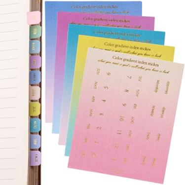 Imagem de OIIKI 180 peças de guias mensais para agenda, adesivos autoadesivos, marcadores de página adesivos gradientes para documentos, cadernos, fichários de projetos, escritório, 5 cores