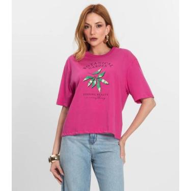 Imagem de Camiseta Feminino Manga Curta Meia Malha Endless Rosa, GG, Rosa