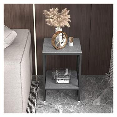 Imagem de Mesa lateral pequena simples de 2 camadas com armazenamento aberto, suporte lateral estreito para quarto, sala de estar, sofá, suporte moderno com moldura de metal resistente, móveis domésticos