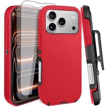 Imagem de GYJ Capa para iPhone 17 Pro Max com 2 protetores de tela e clipe de cinto com suporte para coldre, capa completa resistente de grau militar anti-queda de 6,9 polegadas (vermelho preto + clipe)