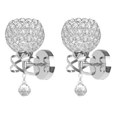 Imagem de KIT 2 Luminária de parede arandela redonda de cristal moderna luxuosa prata