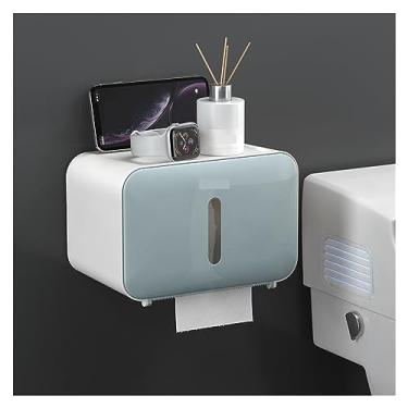 Imagem de Caixa moderna com suporte de papel higiênico sem perfuração, caixa de armazenamento de lenços montada na parede com prateleira e gaveta para banheiro, quarto, mesa de cozinha (azul)