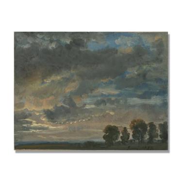 Imagem de NHLDZYH J.C. Dahl Reprodução de arte famosa, arte em tela de paisagem romântica nórdica, decoração de parede elegante para sala de estar e escritório. (nuvens à noite). 30x40cm-11,8x15,7 pol. Somente