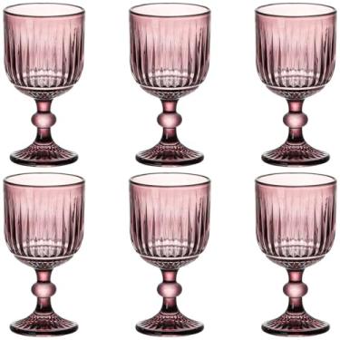 Imagem de Taganov Copos Roxos Conjunto de 6 Taças Coloridas para Água de Vinho, Taças Rosa 325 ml, Bar de Festa, Casamento, Copos com Haste Padrão Vertical em Relevo 330 ml