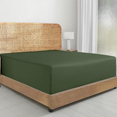 Imagem de California Design Den Lençol Queen Only - Lençol com elástico 100% algodão orgânico percal com bolsos profundos, leve, nítido e durável - verde-oliva