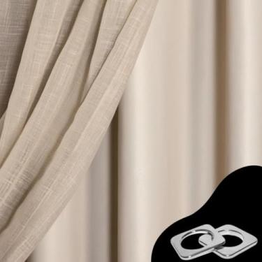 Imagem de Cortina Voil Gaze de Linho com Forro Blackout 3m Tecido Grosso Original Padrão (Varão) (BEGE,2,70)
