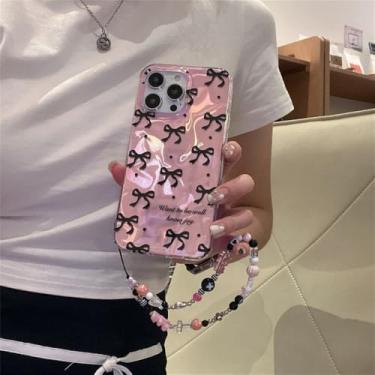 Imagem de Capa para celular com estampa de laço, borboleta e bolinhas, compatível com iPhone 17, 16, 15, 14, 13, 12, 11 Pro Max. Capa protetora ondulada com corrente, modelo 02, para iPhone 13 Pro.