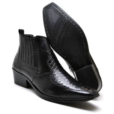 Imagem de Bota Botina Country Reta Oposta de Couro com Textura Elastico e Bico Quadrado