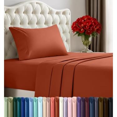 Imagem de Utopia Bedding Jogo de lençol solteiro – 3 peças para cama king size, microfibra macia e respirável, inclui 1 lençol com elástico, 1 lençol de cima e 2 fronhas (laranja)