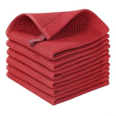 Imagem de Toalhas de cozinha de microfibra Waffle Weave, panos de limpeza absorventes macios e sem fiapos para lavagem de louça e uso em bar, 34 x 34 cm Rsable cinza/vermelho/branco/azul/verde/preto, pacote com