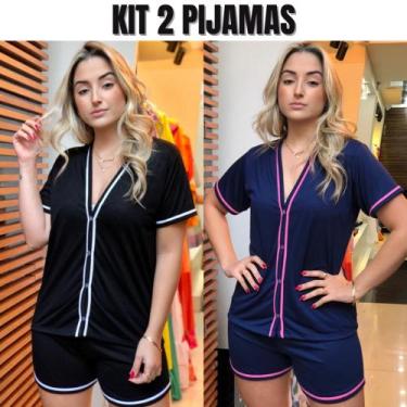 Imagem de Kit Pijamas Femininos Americanos aberto com Botões Blogueira Curto Ver