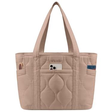 Imagem de LOVEVOOK Bolsa de ombro feminina acolchoada para trabalho e viagem com zíper para uso diário, enfermeira, professora, Marrom, 15.6 Inch-27L