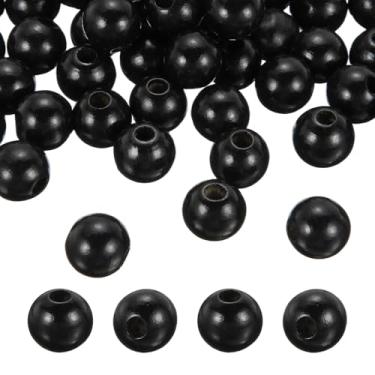 Imagem de PATIKIL 300 peças de contas pretas de madeira natural de 14 mm com furo de 4 mm, bolas espaçadoras soltas de madeira redondas inacabadas a granel para artesanato faça você mesmo, guirlanda, macramê