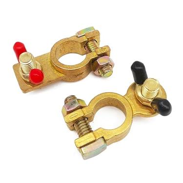 Imagem de 1 par de terminais de bateria de latão sólido com porcas de asa codificadas por cores, terminal de bateria de poste superior com almofada anticorrosão para trailer, motocicleta, carro, caminhão, barco