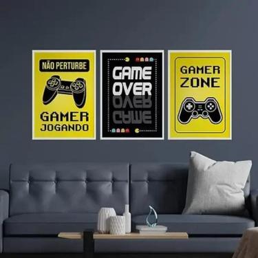 Imagem de Kit 3 Quadros Gamer Zone Amarelo E Preto 24X18Cm - Com Vidro