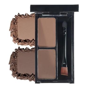 Imagem de Kit de pó para sobrancelhas – Preenchimento de sobrancelha marrom claro de longa duração para sobrancelhas naturais completas e definidas, paleta de contorno com pincel de ponta dupla, sombra para