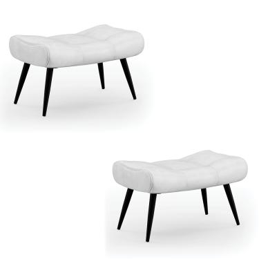 Imagem de Kit 02 Puffs Sher Corano Branco Pés Palito de Ferro - D'Rossi