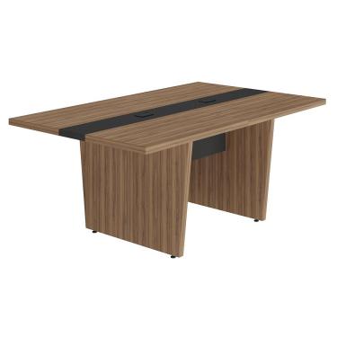 Imagem de Mesa de Reunião Para Escritório Com 02 Tomadas 179cm Unik A02 Nogal Preto - Lyam Decor
