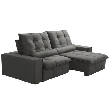 Imagem de Sofá Retrátil Reclinável Para Sala 3 Lugares 210cm Curie F04 Veludo Cinza Escuro - Lyam Decor