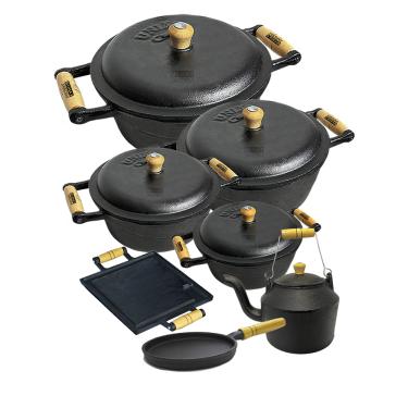 Imagem de Jogo de Panela de Ferro Mineira 7 Peças Chaleira Bifeteira