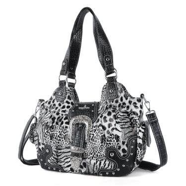 Imagem de Angel Kiss Hobo Bolsas femininas de couro vegano, bolsas de ombro chiques, bolsas transversais com tachas de metal, Leopardo preto, Large