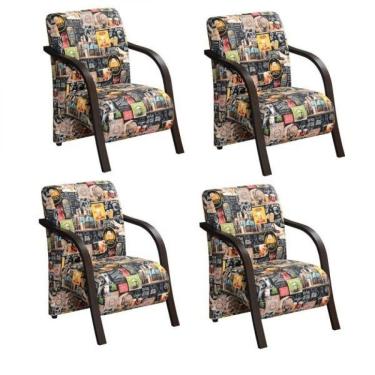 Imagem de Kit 4 Poltronas 1 Lugar Vênus Braço Pé Madeira D Salla