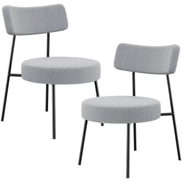 Imagem de Kit 02 Poltronas Decorativas Para Sala De Estar Base Fixa Londres L02 Bouclê Cinza - Lyam