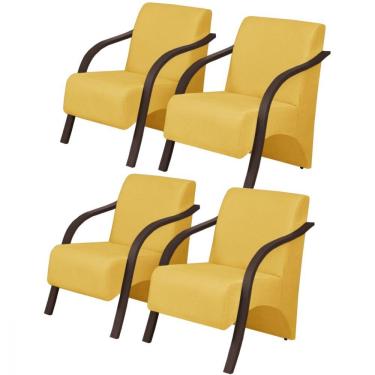 Imagem de Kit 4 Poltrona 1 Lugar Vênus Pé Madeira D Salla Amarelo