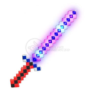 Imagem de Brinquedo Espada Pixel 58Cm Diamante Com Som E Luz À Pilha - Vermelho