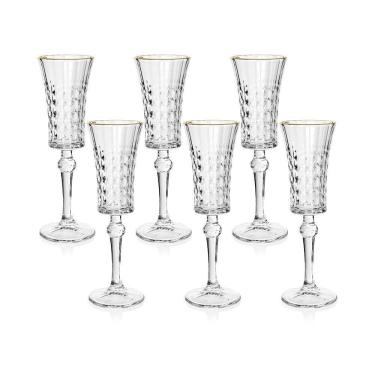 Imagem de Jogo De Taças Copa E Cia 6 Peças Vitreo Com Filete Dourado Espumante 120 Ml